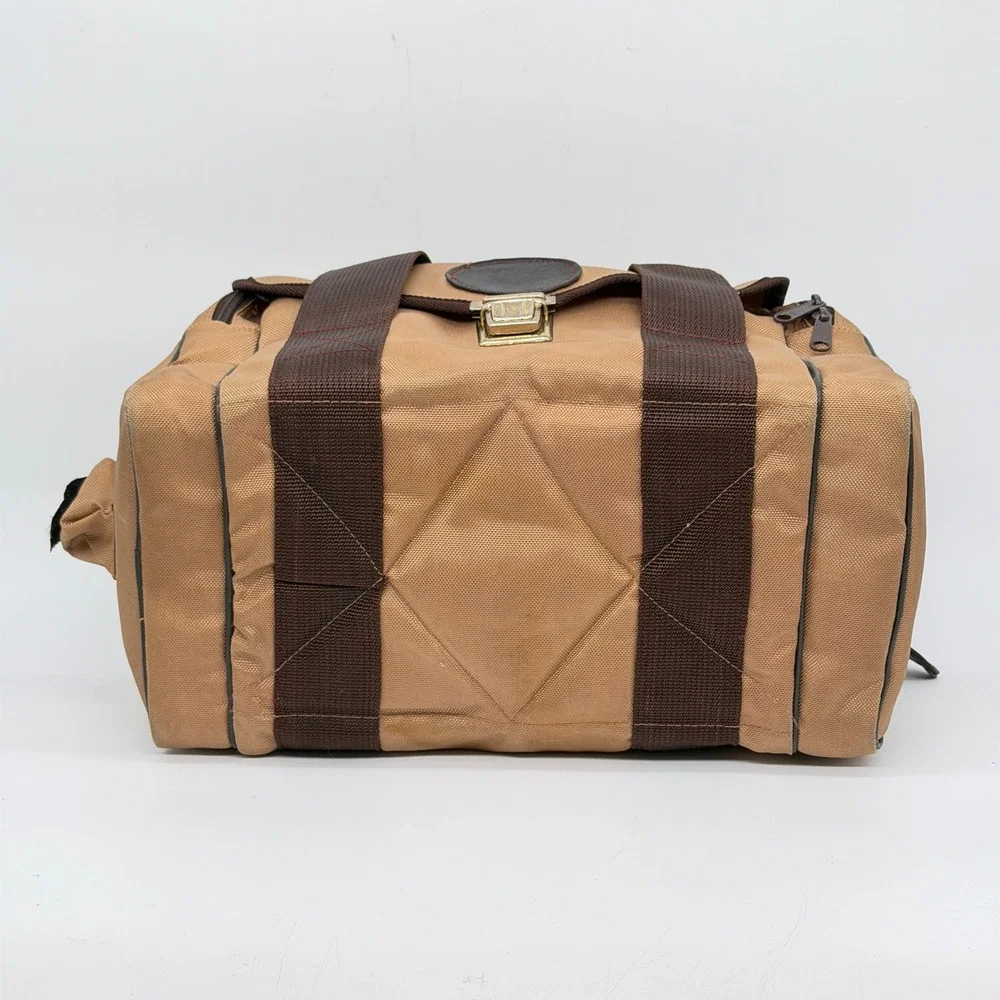 Vintage Tan Canvas Camera Bag with Padded Dividers and Shoulder Strap 14x8x7.5